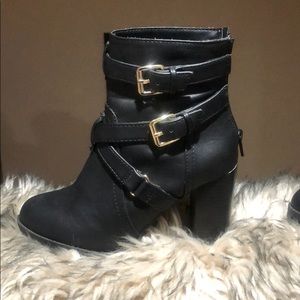 Black block heel ankle boots